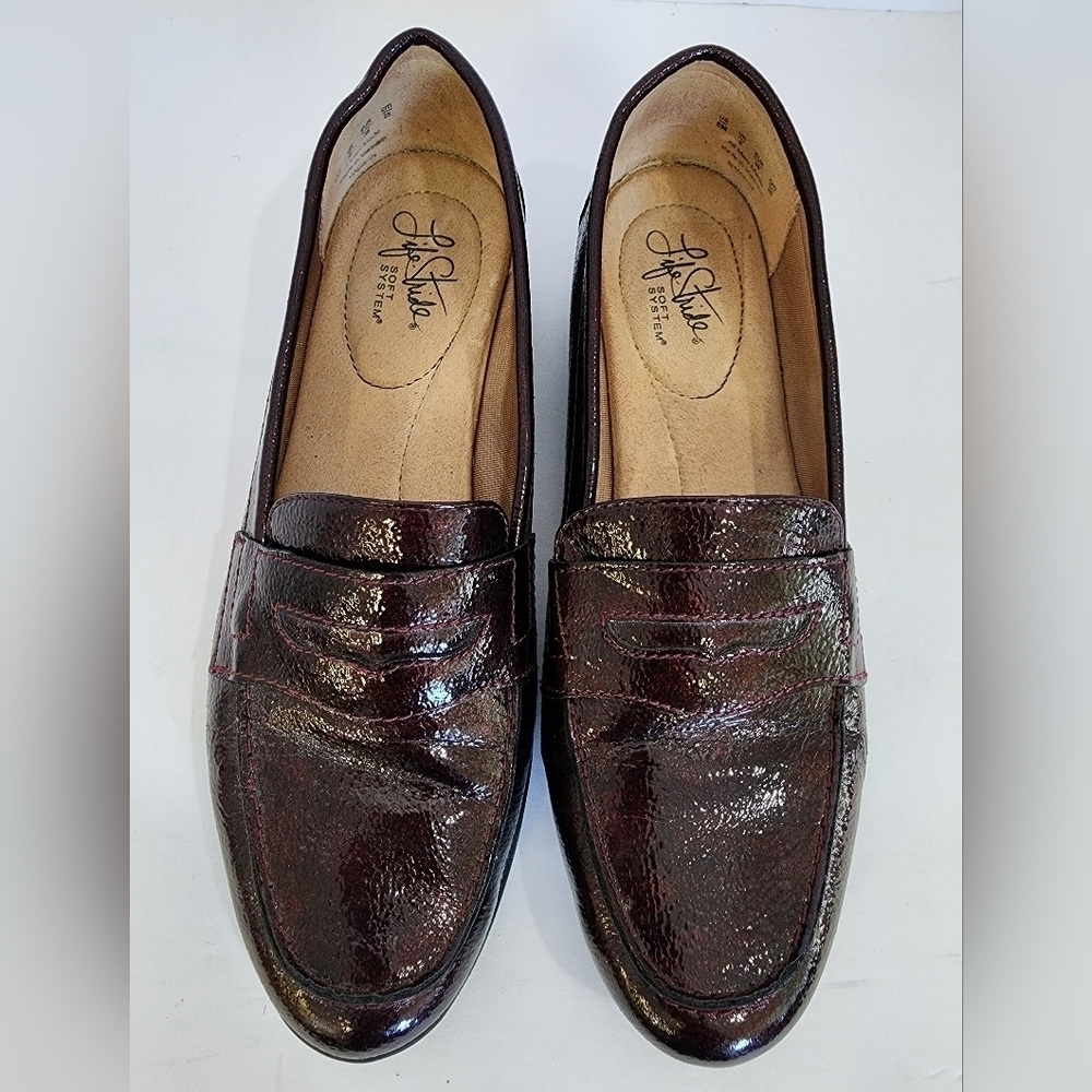 Life Stride Women's Burgundy High Shine Stylish Brown Loafers Soft Cushion, sz 8 - Picture 3 of 11
